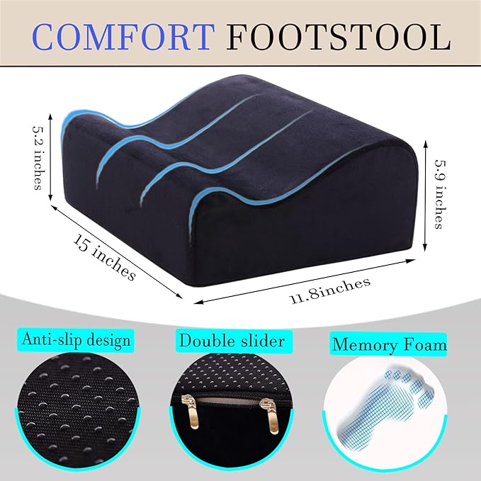 COMFelicify Foot Rest for Under Desk at Work, Ergonomic Under Desk Footrest with Washable Cover, Memory Foam Foot Stool for Office Chair & Gaming Chair, Back & Hip Pain Relief, Black