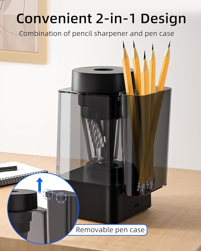 Zmol Full Automatic Electric Pencil Sharpener for Colored Pencils,Auto in & Out, Rechargeable Hands-Free,Heavy Duty Pencil Sharpeners for Classroom, 6-12mm Jumbo Pencils,Home,School,Office
