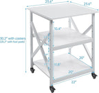 Fannova Large Printer Stand with Height Adjustable Storage Shelf, 23.6 x 23.6 Inches Square Printer Table with Industrial Wheels, Multi-use 3 Tier Rolling Printer Cart for Home Office - White