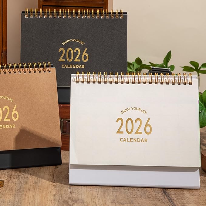 Small Desk Calendar 2026, Desktop Calendar from Now to Dec 2026, Metal Ring Twin-Wire Binding Monthly Desktop Calendar for Home Office School (White)
