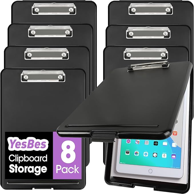 8 Pack Clipboard with Storage, High Capacity Storage Clipboard 8.5 x 11 with Pen Holder, Letter / A4 Size, Inner Plastic Folder Attached for Teacher Office Home, Size 13.4 x 9.4 x 0.9 in