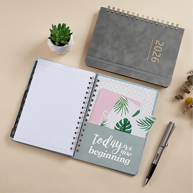 2026 Planner - Weekly and Monthly Planner 2026, Jan 2026 - Dec 2026, 6.4" x 8.5", Daily Planner Calendar Planner with Monthly Tabs, Elastic Closure, Pocket, Notes, Faux Leather Cover Yearly Agenda(Gray)