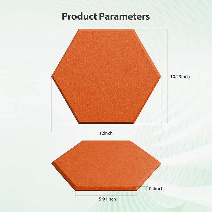 Amantech 12 Pack Acoustic Panels Self Adhesive Sound Proof Foam, High Density Sound Acoustic Panel, 12X10.23X0.4 Inch Hexagon Panels in Home, Office, Reccording Room, Studio,and more(Orange-Red)