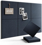 Fluxynara Felt Bulletin Board Tiles -28"x18" Cork Board Alternative for Office Decor, Push Pin Board Wall Organizer 6-Pack - Navy Blue