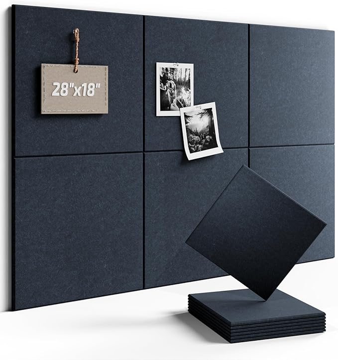 Fluxynara Felt Bulletin Board Tiles -28"x18" Cork Board Alternative for Office Decor, Push Pin Board Wall Organizer 6-Pack - Navy Blue