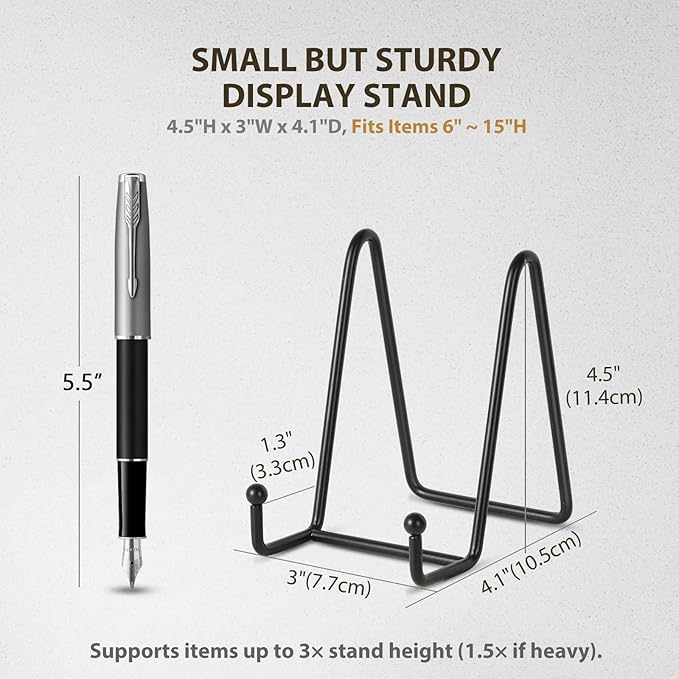 LIONWEI LIONWELI Plate Display Stand Easel Holders - 4.5" Tabletop Metal Stands for Decorative Plates, Photos & Picture Frames - Black, 4-Pack