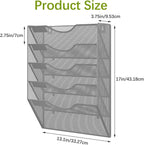 EasyPAG 5 Pocket Mesh Wall File Organizer, Hanging Paper Folder Holder with Classify Label, Vertical Wall Mount Mail Organizer for Office Home Classroom, Silver