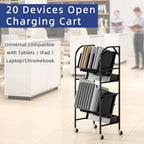 tonchean 20 Device Laptop Charging Cart, 2 Tier Open Charging Station for Laptops Tablet and Chromebook, Office and Classroom Mobile Charging Cart Open Charging Cart with Cable Management