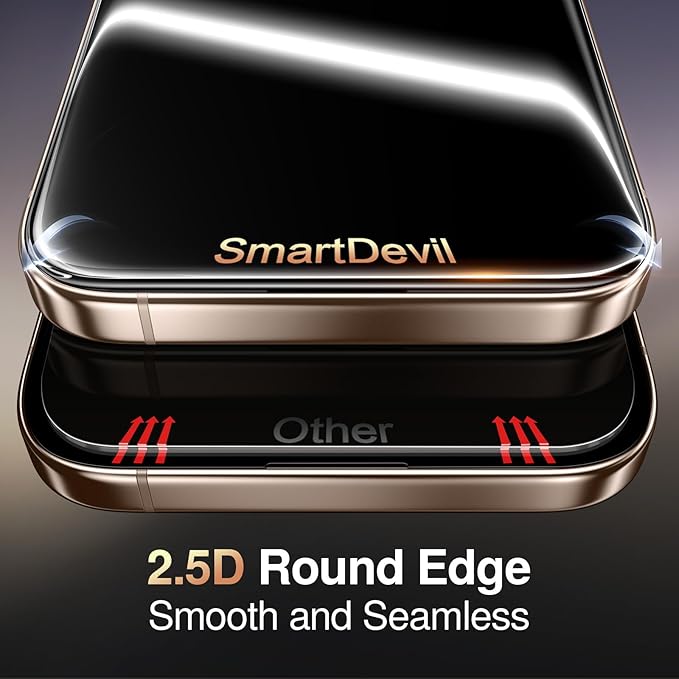 SMARTDEVIL 2 Pack for iPhone 16 Pro Privacy Screen Protector, Military Grade Shatterproof, 9H Hardness, Anti-Spy Tempered Glass, Fast & Easy Instlltion, Case Friendly