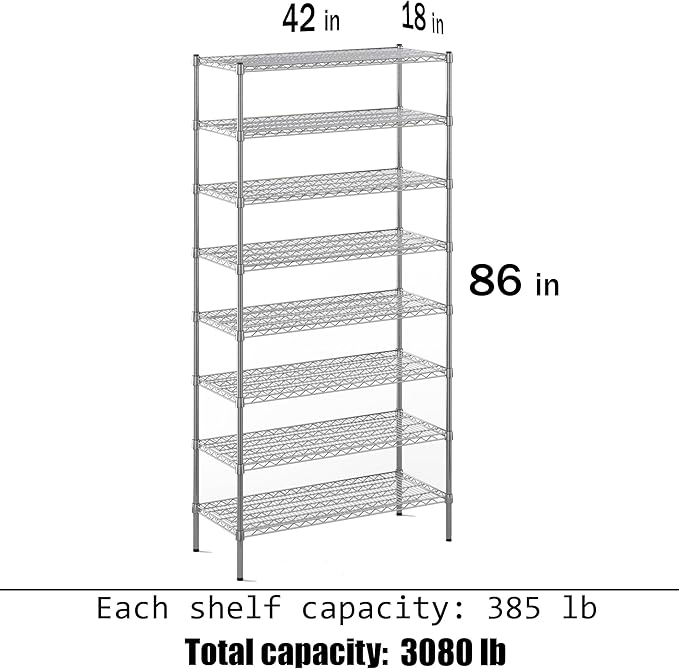 Regal Altair 18" Deep x 42" Wide x 86" Height Wire Shelving Kit | 8-Tier | NSF Commercial Storage Rack Unit