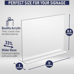 Acrylic Sign Holder 11 x 8.5 - Acrylic T Shape Table Top Display Stand, 6 Pack, Double Sided, Bottom Load, Landscape Style Menu Ad Frame. Perfect for Restaurants, Promotions, Photo Frames, Classroom