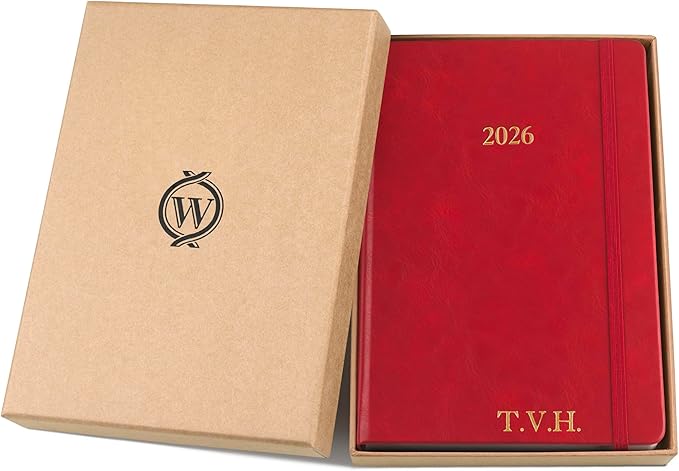 Wykeham's Executive 2026 Daily Journal Planner – US Public Holidays & Format – Customization Available (Personalized Crimson, 8.5"×5.5")