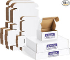 Eupako 18 Pack Small Shipping Boxes Assorted Sizes, 6x4x3, 12x9x3, 13x10x2-6 PCS Each Small Boxes, White Corrugated Box Mailers, Cardboard Boxes for Packaging Small Business, Mailing