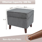 FAGAGA Storage Ottoman with Adjustable Lid, Soft Step Stool, Footrest and Seat, Ottoman Foot Rest for Living Room, Bedroom, Dorm, Light Gray