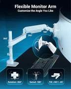 Ergounion Heavy Duty Monitor Arm for 13-49 Inch Ultrawide Screens, Holds Up to 44lbs, Fully Adjustable Single Monitor Mount, with Clamp & Grommet Base, 75/100mm VESA Desk Mount, White
