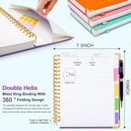 Hardcover Spiral Notebook 8"x10" Journal Notebook with Tabs and Removable Dividers 300 Pages 5 Subject Notebook College Ruled, Faux Leather Spiral Bound Notebook for Women School Work (Purple)