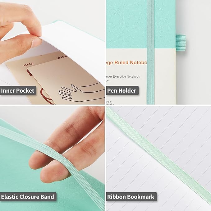 Heture Hardcover Notebooks, A5 Lined Journals Notebook for Writing 160 Pages, 8.2 x 5.5 inch, Green Classic Ruled Notebooks for College/Work/Travel (Green, 1 Pack)