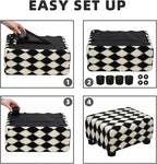 CAROLMADE Small Foot Stool Ottoman Sherpa Footstool with Legs Under Desk Footrest for Living Room Bedroom and Office, Soft Black+White