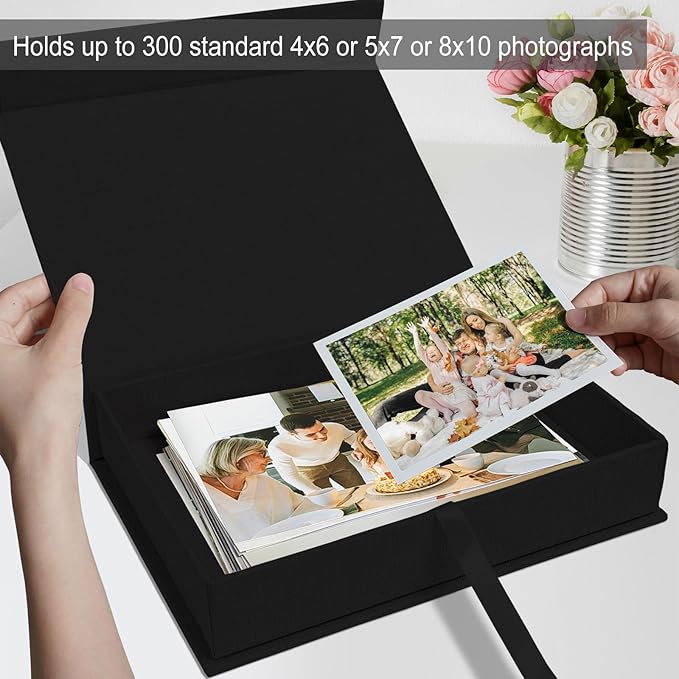 Sprsthai 8x10 Archival Photo Storage Box with Lid – Stackable Memory Keepsake Organizer for Photos, Certificates, Jewelry & Scrapbooking Supplies Black