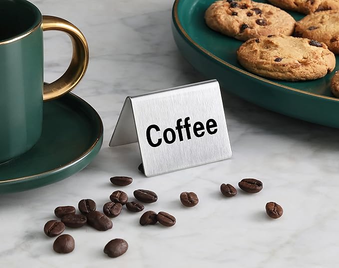 New Star Foodservice Stainless Steel Table Tent Sign (Silver (Coffee), 2 x 2-Inch (Set of 2))