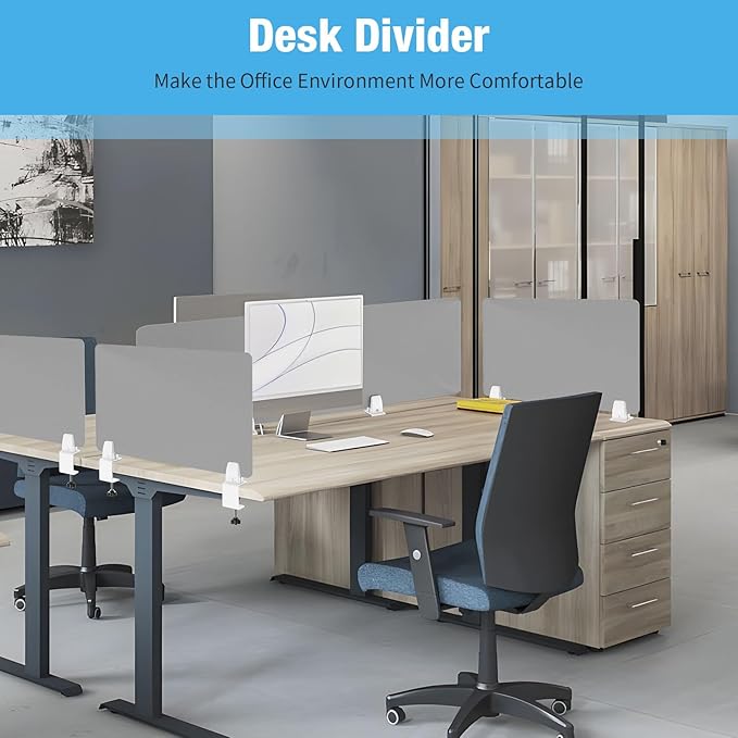 Desk Divider 4 Pcs Desk Privacy Panel 47.2''L x 15.8W'' Office Partitions Grey Acrylic Panel Pack of 4 Desk Divider Partition with Adjustable Universal Base Brand: Yeaborn