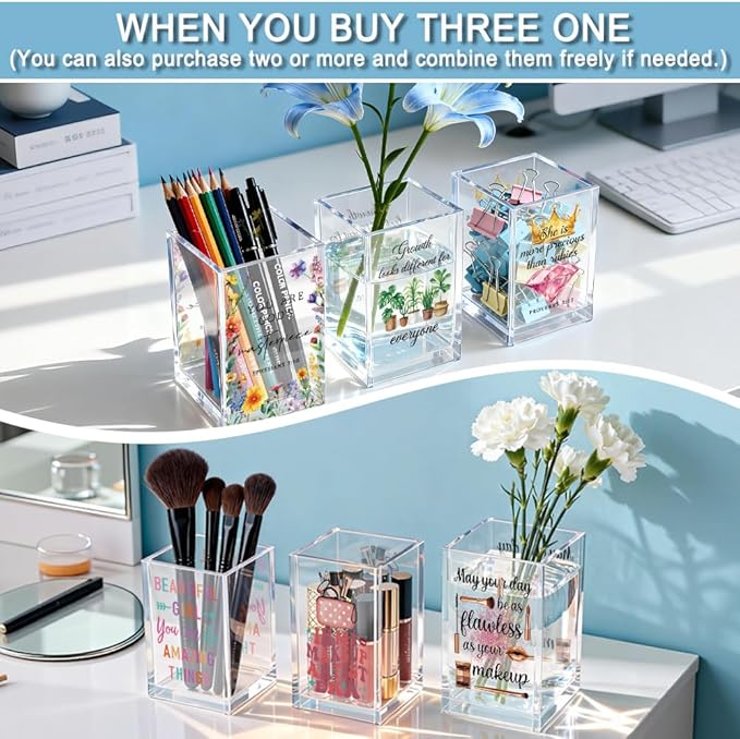QYUVK RN Acrylic Pencil Holder Cup, Floral Stethoscope Pen Holder for Women Nurse, Appreciation Thank You Gifts for Registered Nurse CAN MA, Nurse Week Decor RN Gifts, Nurse Day Present