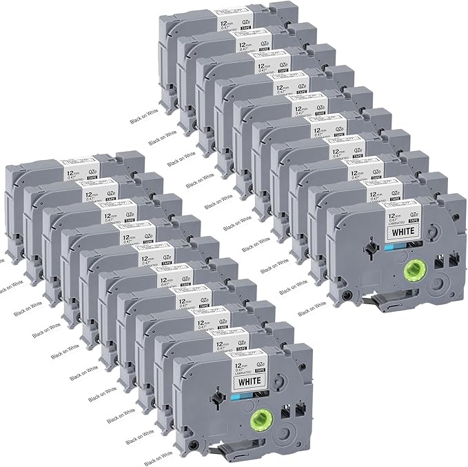 20pack 12mm 0.47'' TZe TZ Tape Laminated White Label Maker Tape Replacement for Brother P Touch Label Tape TZe-231 TZe231 Compatible with Brother PT-D210 PT-D220 PT-H110 PT-D410 PT-P710BT