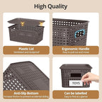 ZFTMRR Plastic Storage Basket with Lid, Stackable Small Box Bins for Organizing and Containers for Shelves Drawers Desktop Closet Playroom Pantry Classroom Office Home, 8 Pack 10.2x7.2x4.1 Inch, Brown