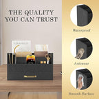WISUCART Bamboo Mail Organizer Countertop Wood Desk Organizer Drawer Tabletop Storage Box Letter Sorter Makeup Organizer for School Home Office Supplies Black