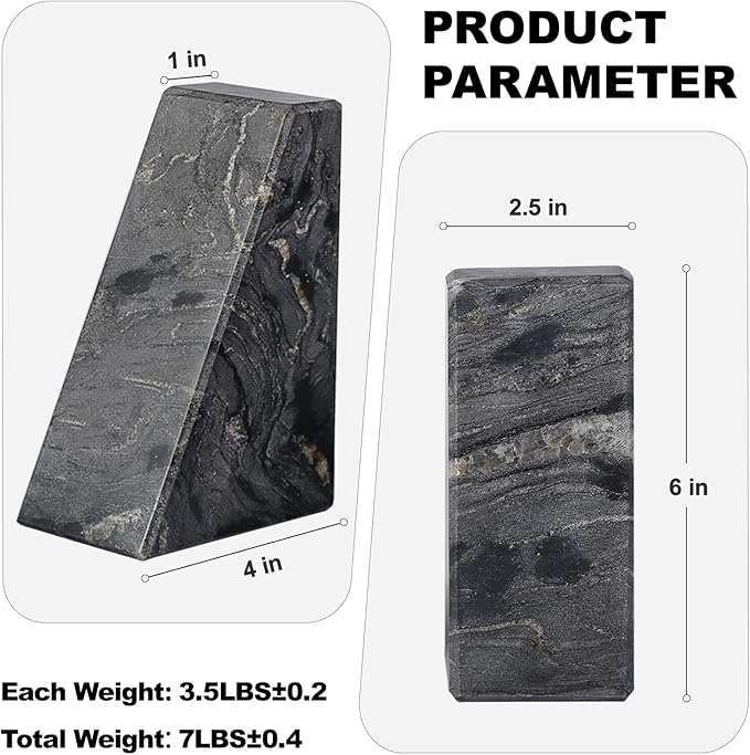 Karibiber Marble Bookends for Heavy Books, Decorative Book Ends for Shelves, Titanium Black Stone Durable and Heavy-Duty Book Ends for Hardback Books & CDS, Unique Book Stopper & Holder, Set of 2