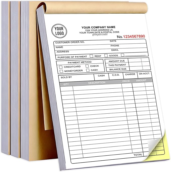 Custom 5.5" x 8.5" Invoice Book with Logo 100 Set Personalized Receipt Books Customized Invoices for Small Business 2 - Parts Carbonless Duplicate Invoice Forms NCR Books