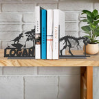 Personalized Name Book Ends Metal, Heavy Duty Bookends for Shelves Decorative, Dinosaur Non-Slip Book Stopper, Home Office Desk Modern Bookshelf Decor, Gifts for Readers Color02
