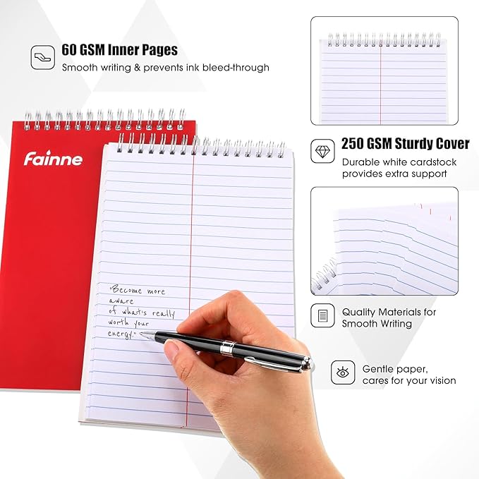 Fainne 60 Pcs Spiral Steno Pads Bulk 6 x 9 Inches Legal Pad Top Spiral Bound Notebook 50 Sheets Double Sided Ruled Memo Steno Pad Assorted Color Covers Note Pads for Business Office University College
