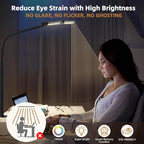 Motumen Led Desk Lamp for Home Office, Eye-Care Architect Light with Clamp, Smart Double Head Computer Monitor Table Clip Lamp, Adjustable Flexible Goose-Neck, 25 Lighting Models, Task Lamp, Black