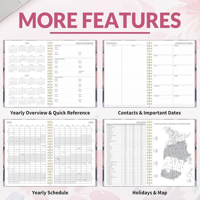 GNL 2026 Planner, Weekly and Monthly Planner January - December 2026, 6.4" x 8.3" Monthly Planner with Waterproof Flexible Cover, Spiral Binding Notebook with Colorful Tab, Pockets, Bookmark, Floral