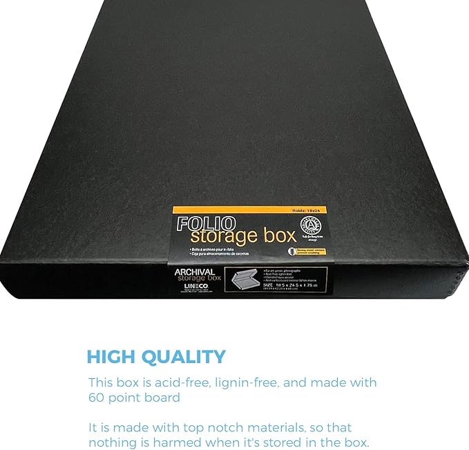 Lineco Folio Storage Box, Clamshell Design with Metal Edge. 18.5x24.5x1.75 Inches, Archival Boxboard, Preserve Photos, Cards, Magazines, Documents, Art, Ephemera, Family Records, Black, Pack of 2