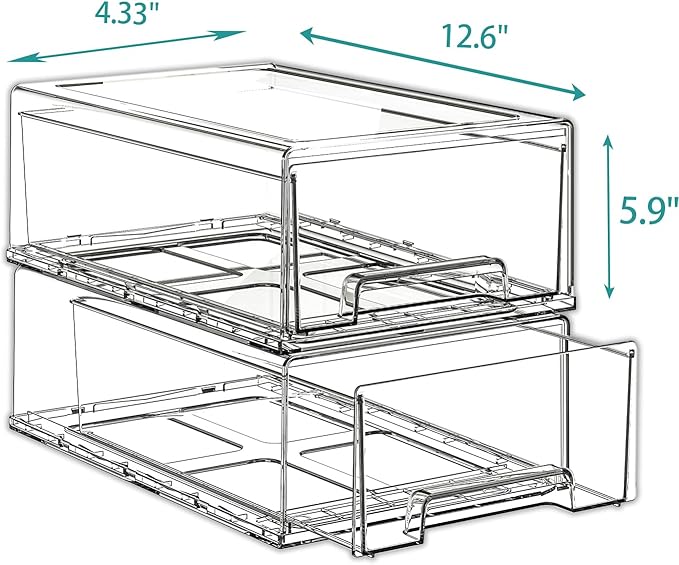 Sgoostood 6 Pack Stackable Organizer Drawers, Clear Desk Storage Box,Transparent Drawer in Home, Office and Kitchen Pull Out Organizer Bins for Make Up, Jewelry, Pen, Desktop Stationary (6L drawer)