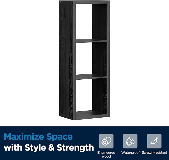 Jpiziso 3 Cube Storage Organizer Single Row, Cube Shelf with Heavy-Duty Thick Boards, 13.31" L x 9.37" W x 36.93" H, Smooth Easy-Clean Panels, Simple Assembly, for Living Room Bedroom Office, Black