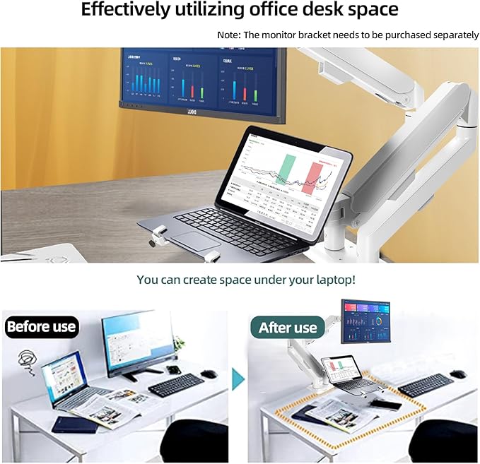 HILLPORT Monitor Arm Laptop Tray Holder Bracket Tablet White 10-16 inch Vesa 75 mm and 100 mm Mounting Plate with Sliding Pad Black XY360W