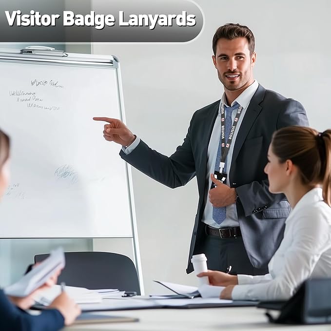 Visitor Badge Lanyards Volunteer Badge Holder with Clips (25 pcs) - Reusable Temporary ID Pass for Office, School, Events PVC Plastic Security Cards for Exhibition Guest by OSTENBIG (Black)