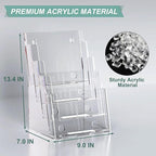 Argvey Acrylic Brochure Holder 8.5 x 11 inches, 4 Tier Clear Brochure Display Stand with Removable Divider for Trifold 4 Inches Wide Pamphlet, Plastic Flyer Holder for Magazine, Literature, Booklet