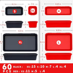 FLYVOLE Tool Box Organizer Tray, Toolbox Desk Drawer Organizer, Tool Box Tray, Toolbox Organization Storage for Rolling Tool Chest (60PCS (Black+Red))