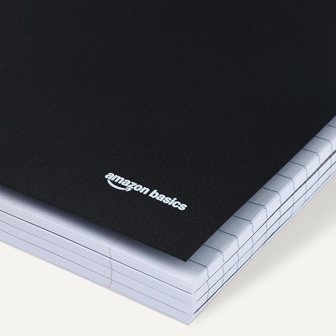 Amazon Basics Notebooks, Wide Ruled Spiral 5 Subject Notebook, For Work and School, 200 Sheets, 8.5 x 10.5 inches, Black, 1-Pack