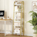 Hzuaneri Ladder Shelf, Bookshelf Bookcase, Freestanding Corner Storage Shelve with 2 Hooks for Home Office, Living Room, Kitchen, Bedroom, Industrial, 11.8" D x 17.3" W x 63" H, White Gold BC19213G