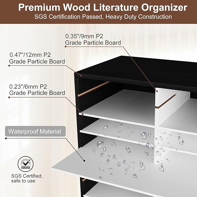 EasyPAG Wooden Literature Organizer with Adjustable Shelves, 48 Compartments Office Paper Organizer Storage 24000 Sheets Letter Size Paper, Student Mailbox for Classroom, Black/White