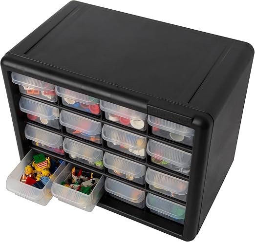 Akro-Mils 16-Drawer Plastic Storage Cabinet | 10-1/2 x 6-1/2 x 8-1/2 Inch | Black | Model 10116 | Garage Organization