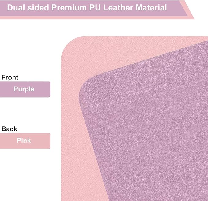SUJAYU Dual Sided PU Leather Desk Pad, Mouse Pad, Office Desk Mat, Non-Slip Laptop Desk Pad, Waterproof Desk Writing Pad for Office and Home (23.6" x 11.8", Pink+Purple)