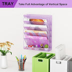 GDINDINFAN Wall File Organizer Holder Mesh Hanging Paper Document Holder, Vertical 6 Pocket Tier for Office Home, Light Purple
