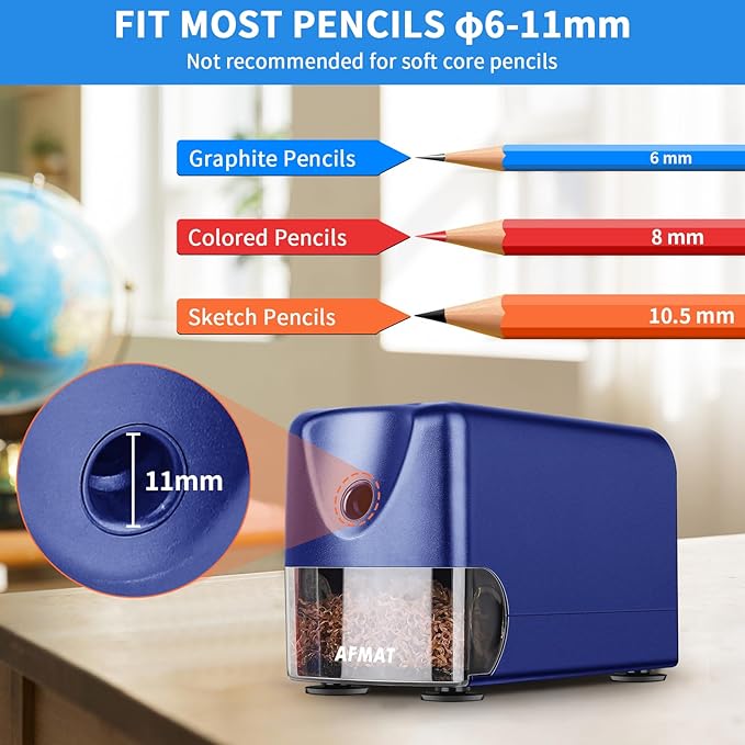AFMAT Heavy Duty Electric Pencil Sharpener for 6-11mm Colored Pencils, Classroom Pencil Sharpeners for Large Pencils, Auto Stop Pencil Sharpener Plug in, Fast Sharpen in 3s, Sharp Point, PSX3