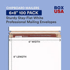BOX USA StayFlat Envelope 6"L x 8"W 100-Pack for Keeping Photos, Documents & Artwork Protected During Mailing and Shipping